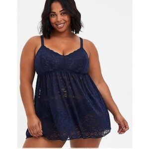 Torrid Curves Deep Blue Lace Cami Lingerie Sexy Spaghetti Strap Top size 3
